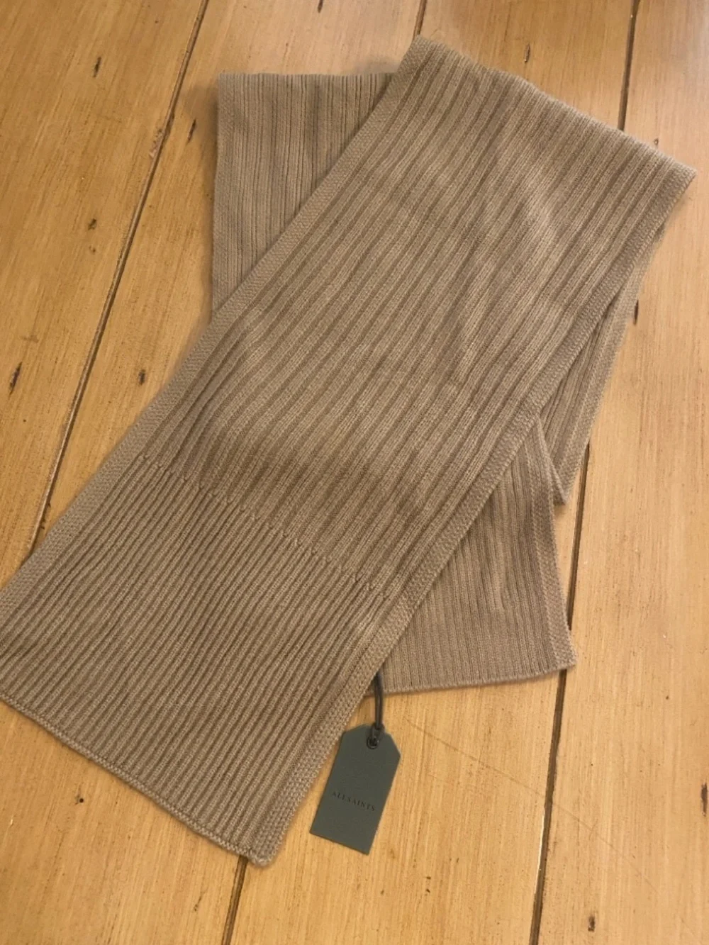 All Saints Tan Ribbed Knit Scarf NEW with tags Unisex